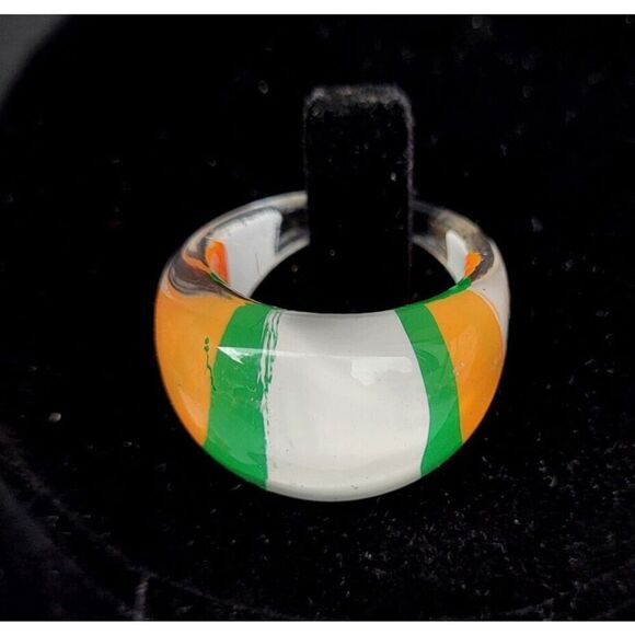 Chunky Resin Ring orange green and white enamel ring 8.5 - Picture 1 of 4